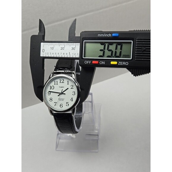 Timex Easy Reader Indiglo Silver Tone 35mm Quartz Watch Black New Battery WR 30M - Picture 5 of 13